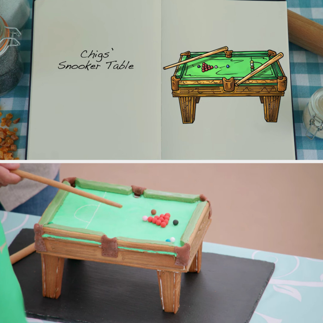 Chigs&#x27; Snooker Table side by side with its drawing