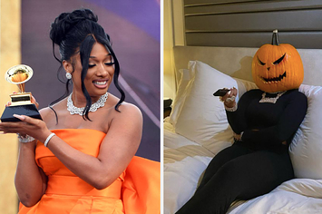 Megan Thee Stallion Gets into Halloween Spirit with Pumpkin Mask