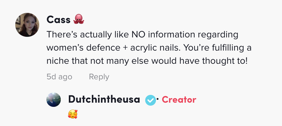One person said &quot;There&#x27;s actually like NO information regarding women&#x27;s defence + acrylic nails.&quot;