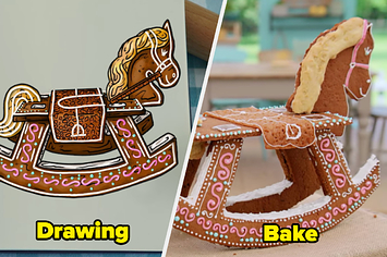 Freya's rocking horse side by side with the drawing