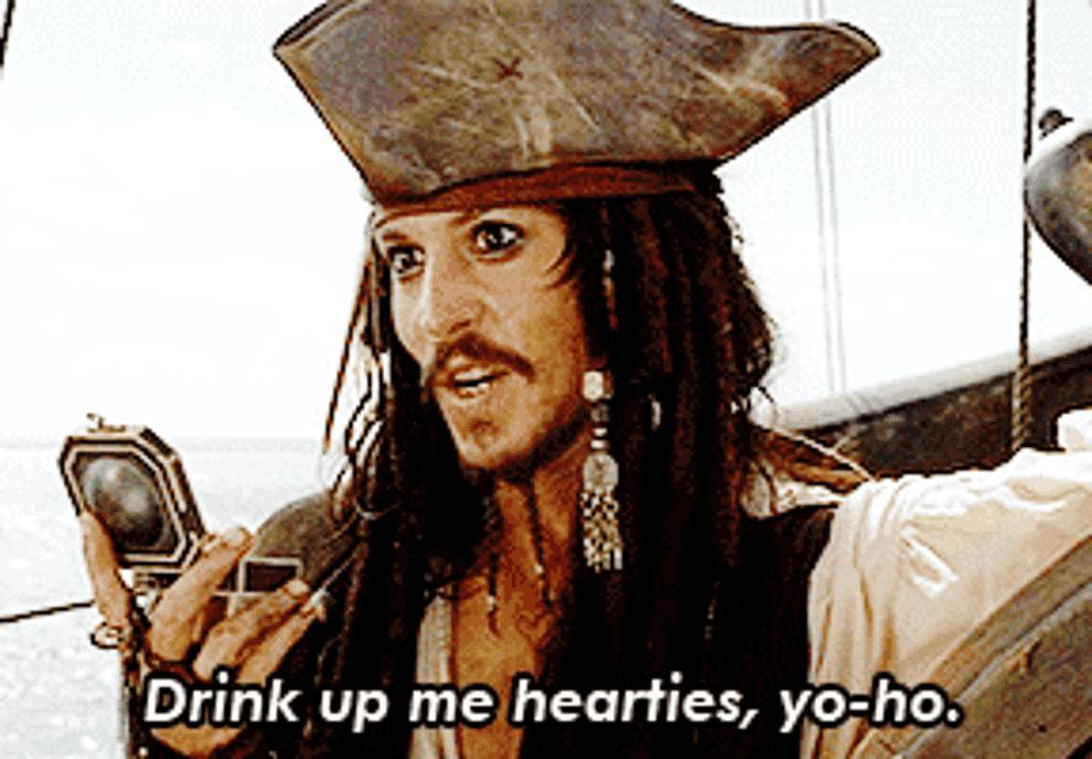 Jack saying &quot;Drink up, me hearties, yo-ho&quot;
