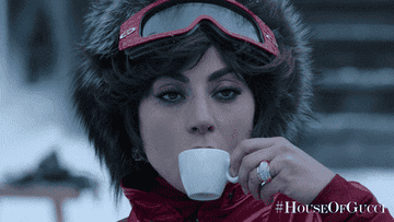 Lady Gaga&#x27;s character sipping an espresso at a ski lodge