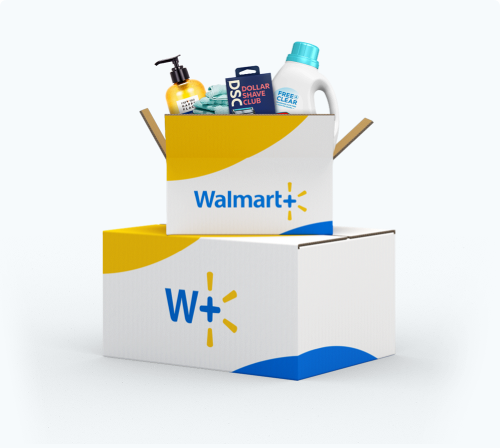 Two Walmart boxes stacked on top of each other