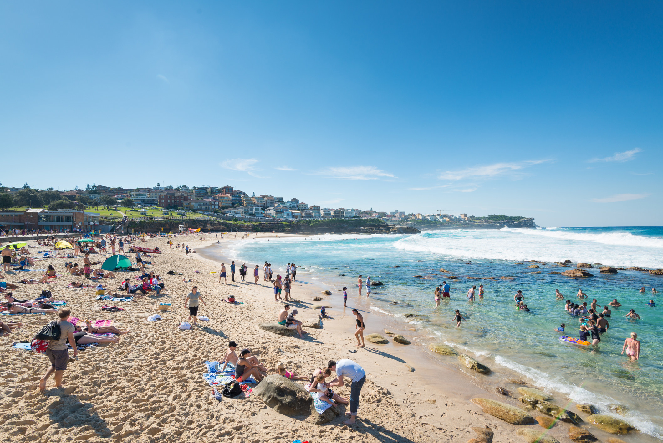 People swimming at Bronte Beach in Australia.