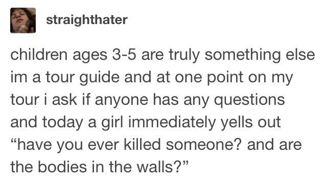 Child asks tour guide if they've ever killed someone and are there bodies in the walls