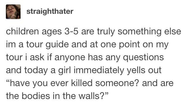 Child asks tour guide if they&#x27;ve ever killed someone and are there bodies in the walls