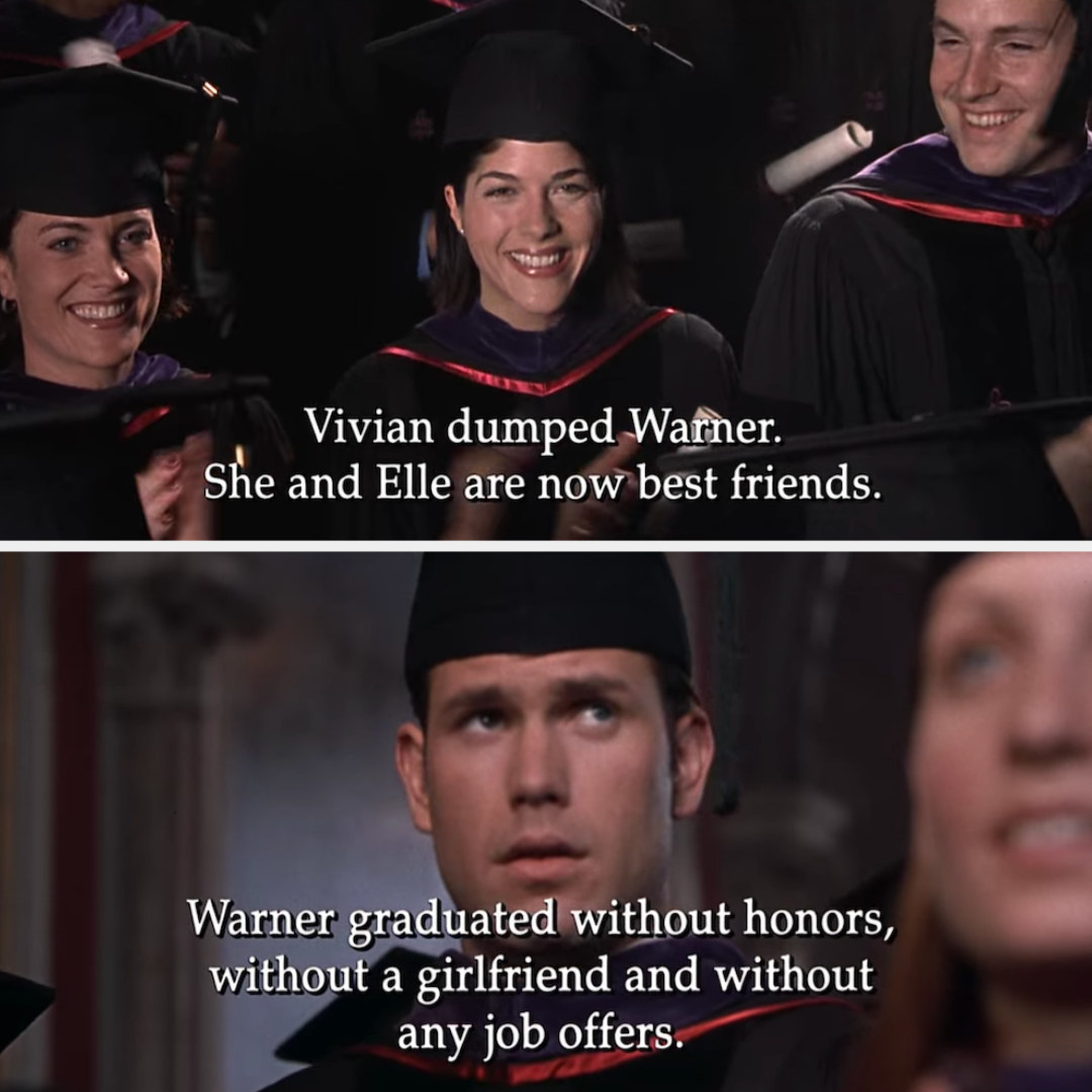 Warner graduated without honors, without a girlfriend, and without any job offers