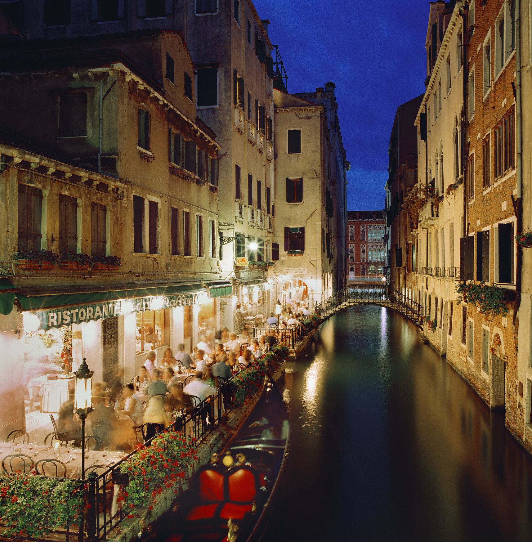 A restaurant near the canal in Venice.