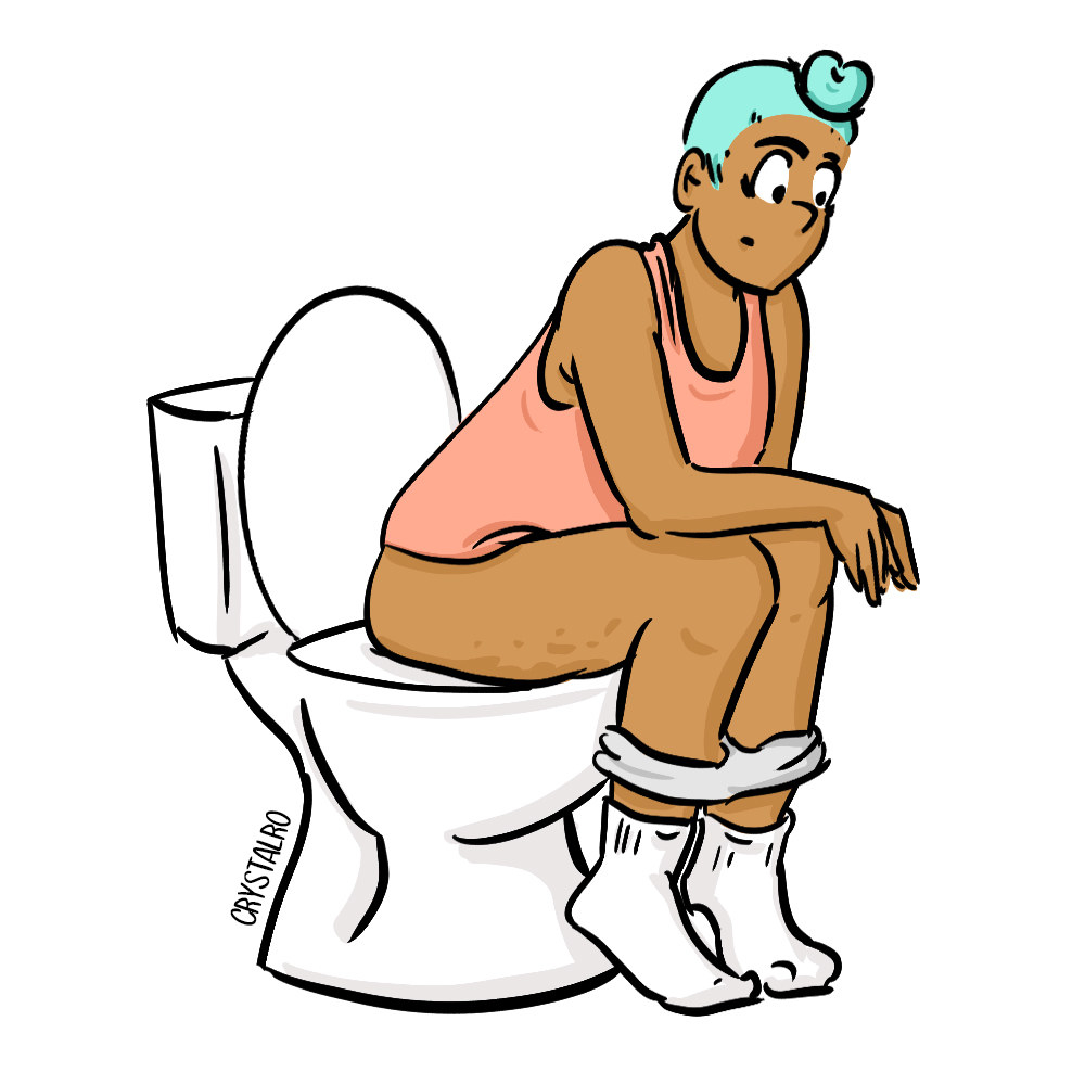 Illustration of a person sitting on the toilet, staring into the void