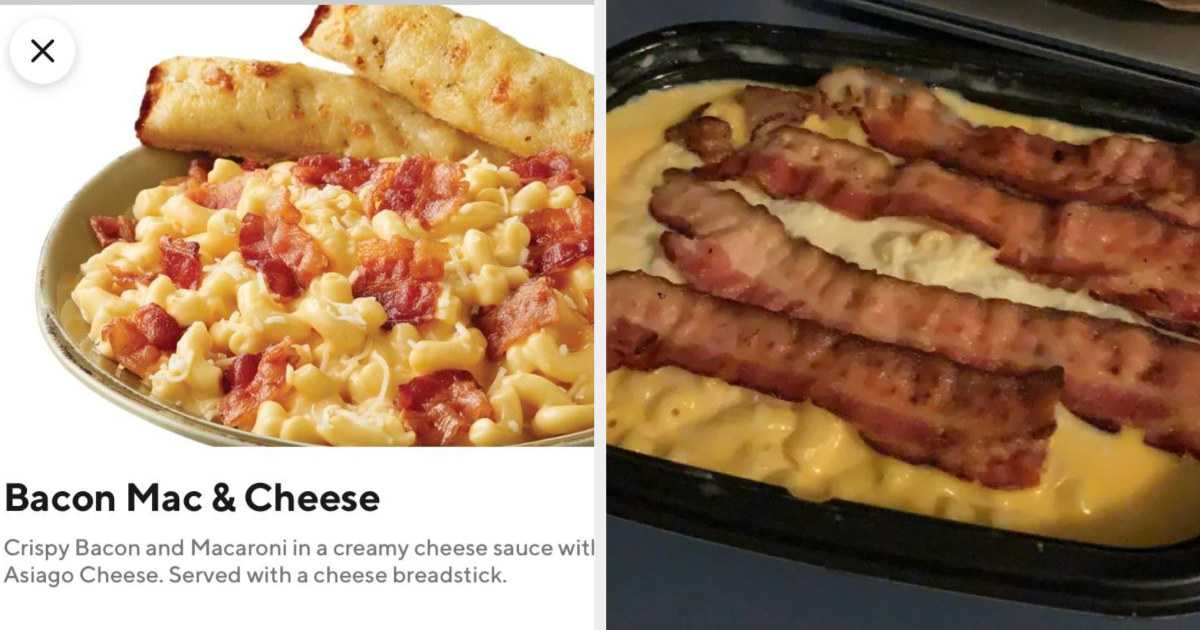 full bacon strips laid on top of annie&#x27;s mac and cheese