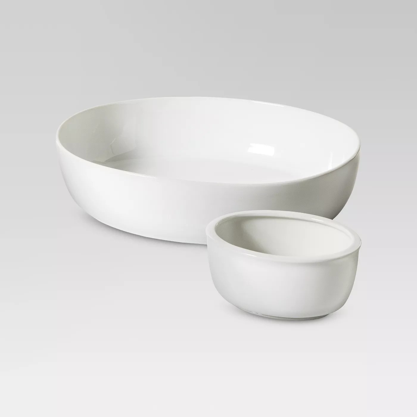 The white chip and dip bowl set