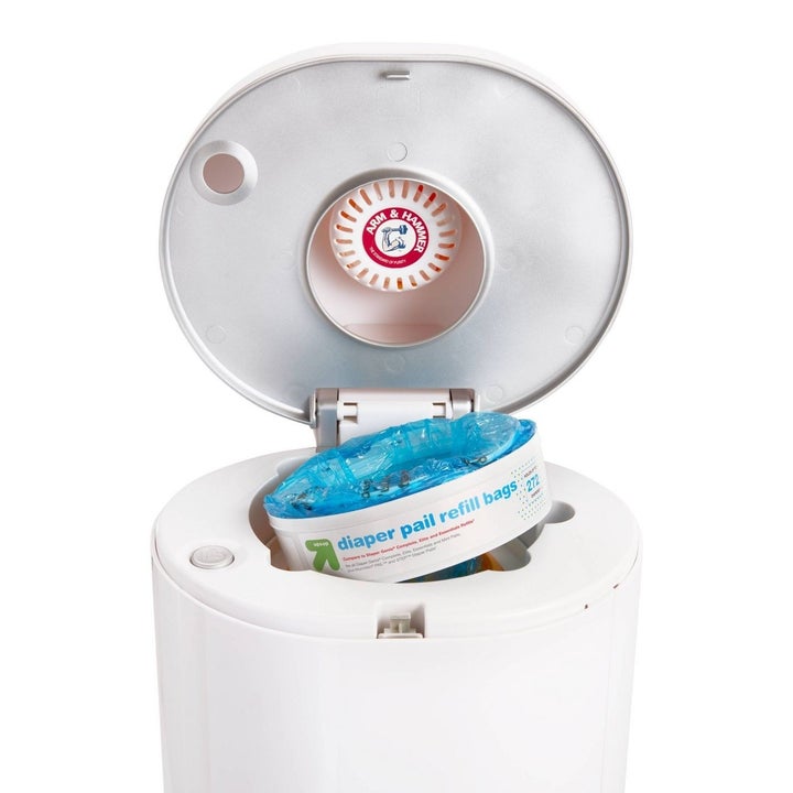 Diaper pail refill bags in diaper pail