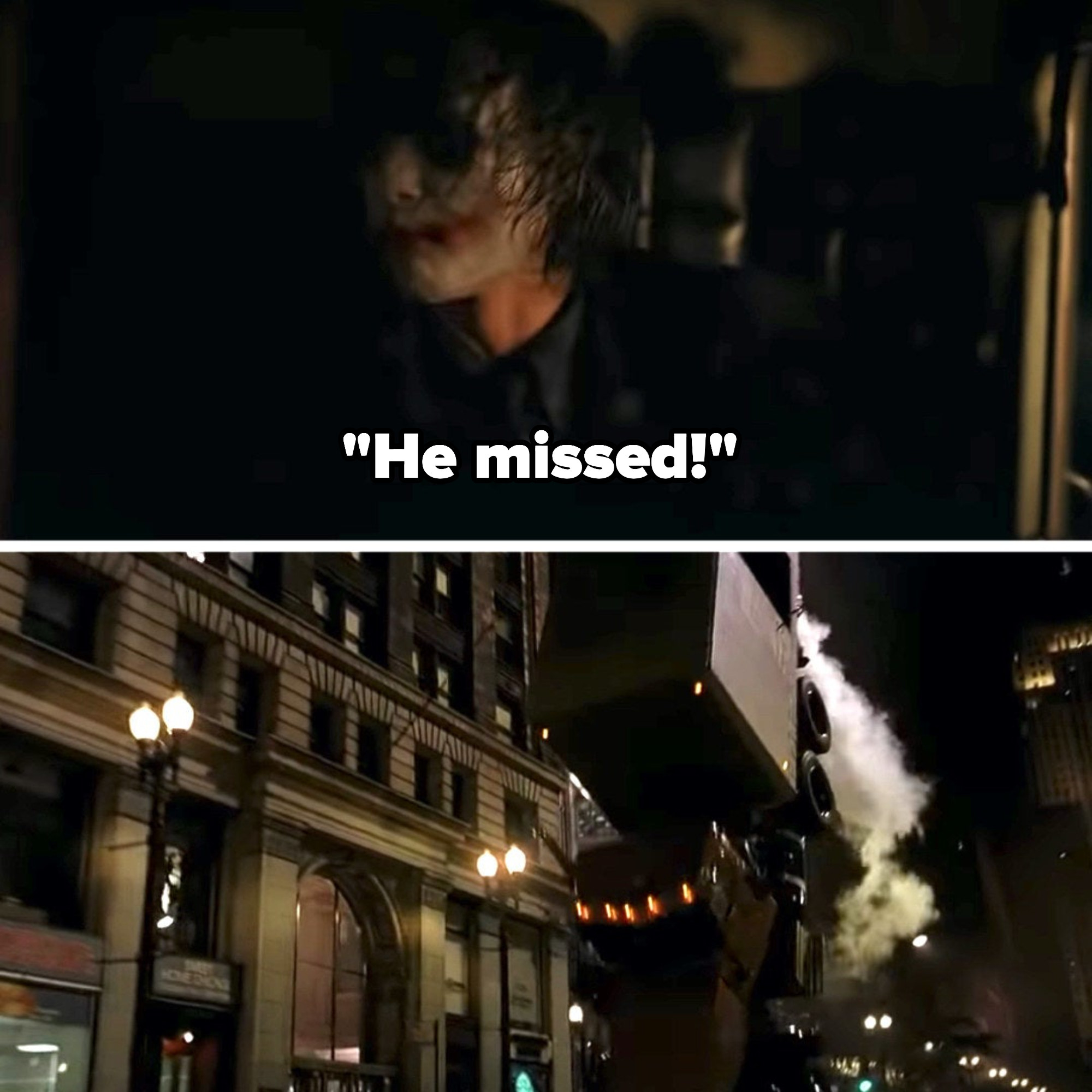 Joker says he missed, but then his truck flips