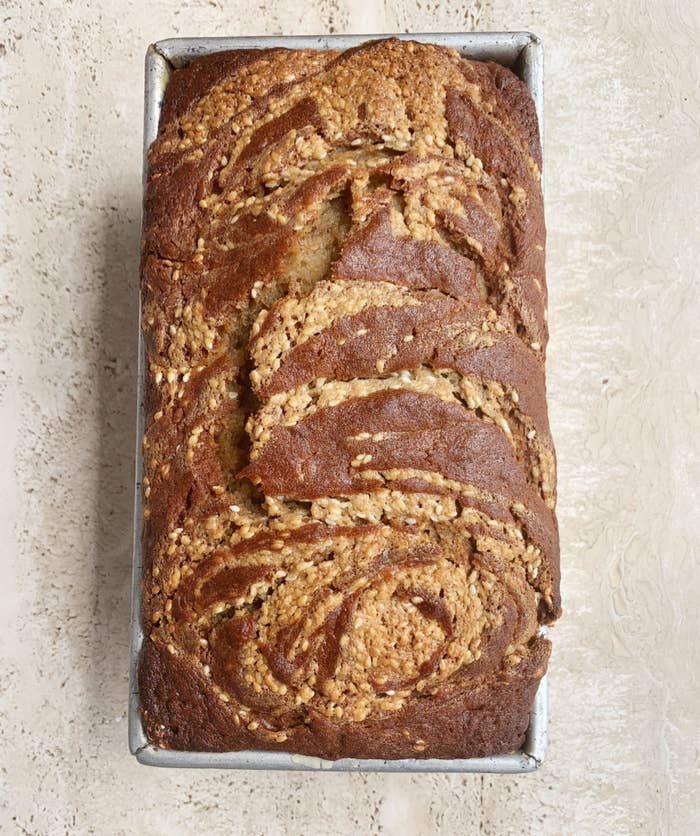 Nicely baked banana bread in a cake mold