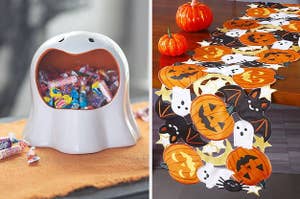 ghost candy holder and halloween table runner