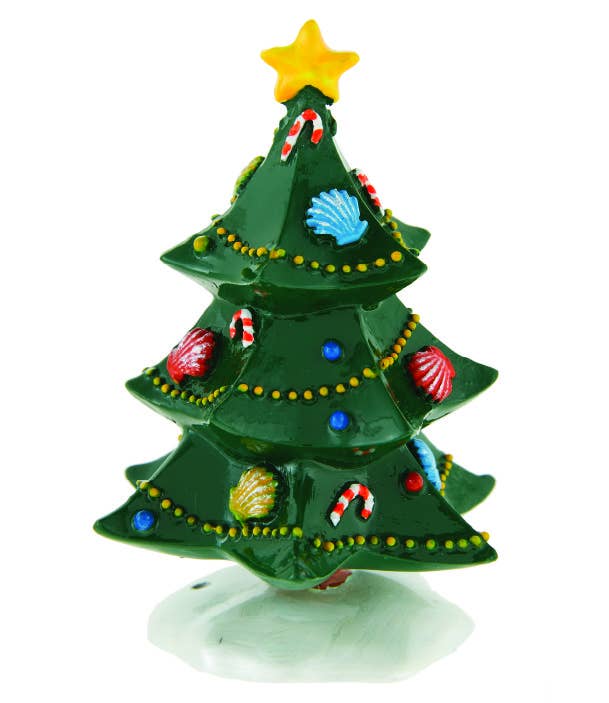plastic christmas tree with decorations