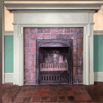 GIF of a fireplace with paint and Xs going over it