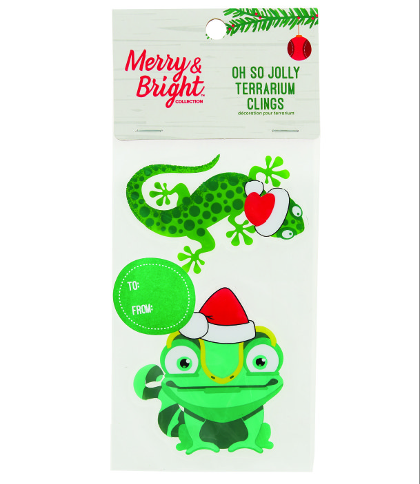stickers for a terrarium with a gecko and a lizard wearing santa hats
