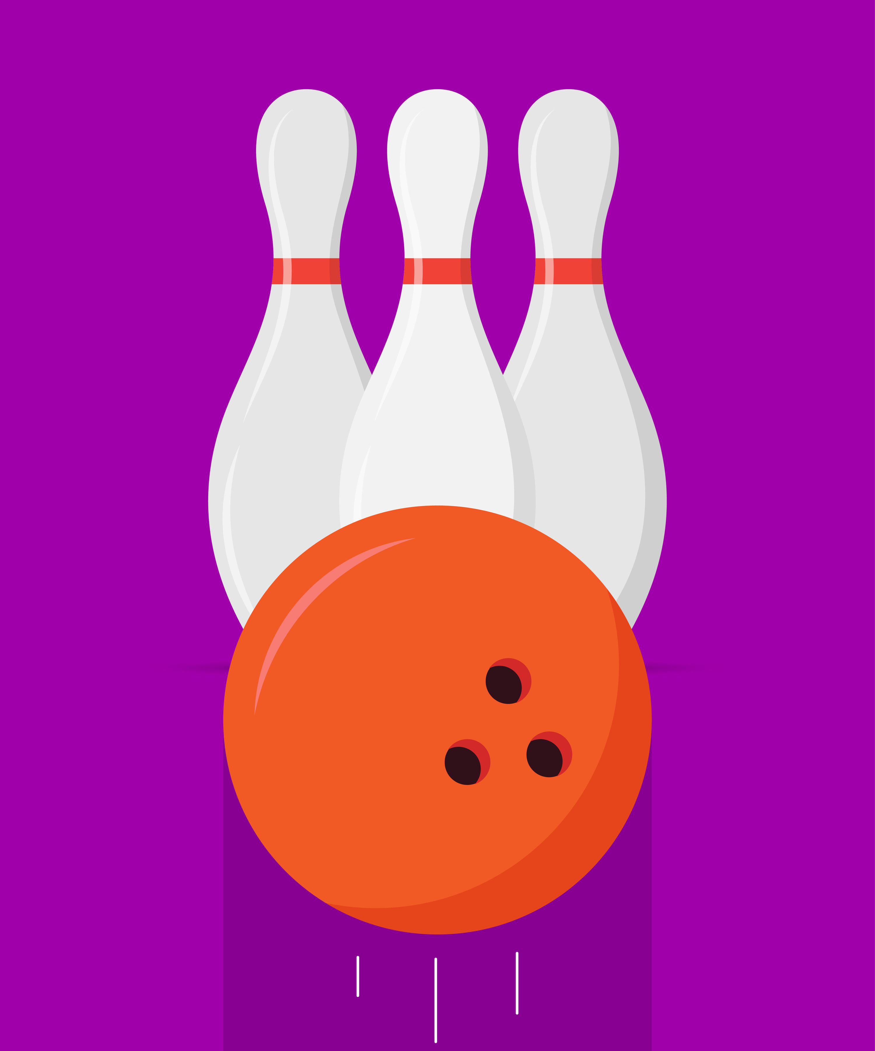 A bowling ball and three pins