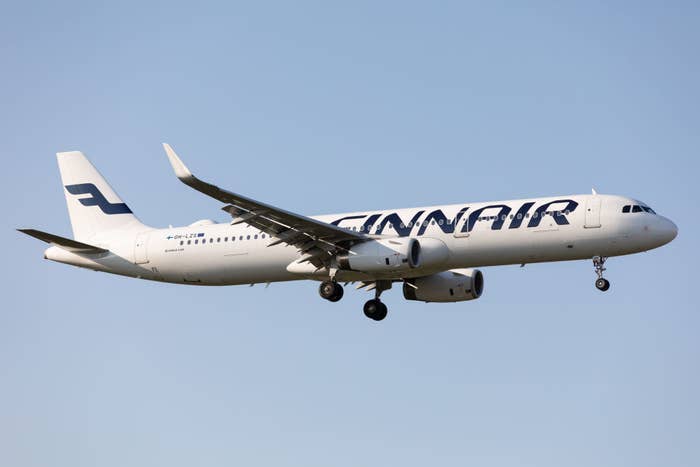 A Finnair plane in the air