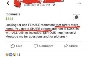 a roommate posting asking for a roommate that's never home to share a room and split rent with them
