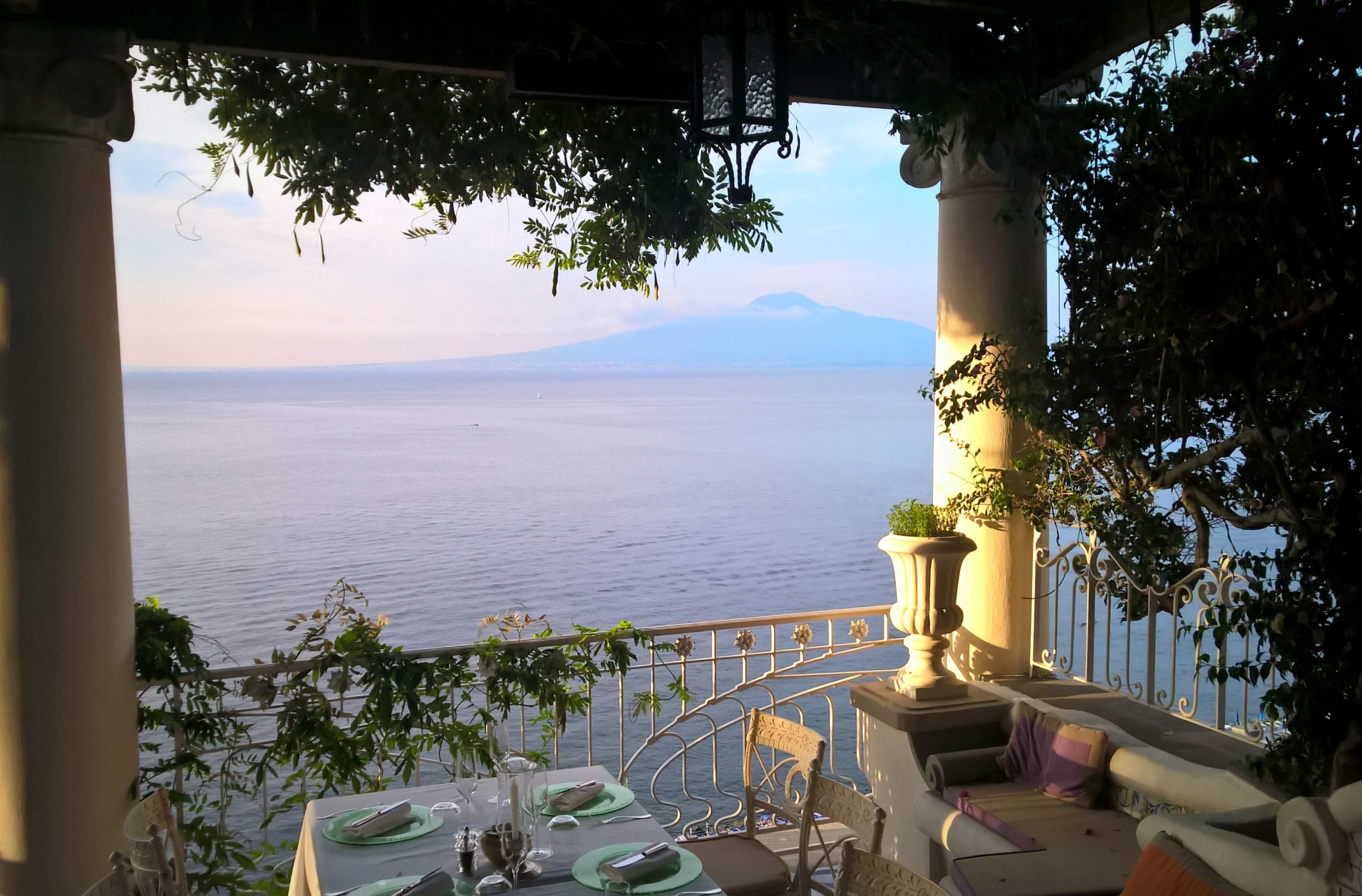 Terrace view of the bay of Naples and Vesuvius.