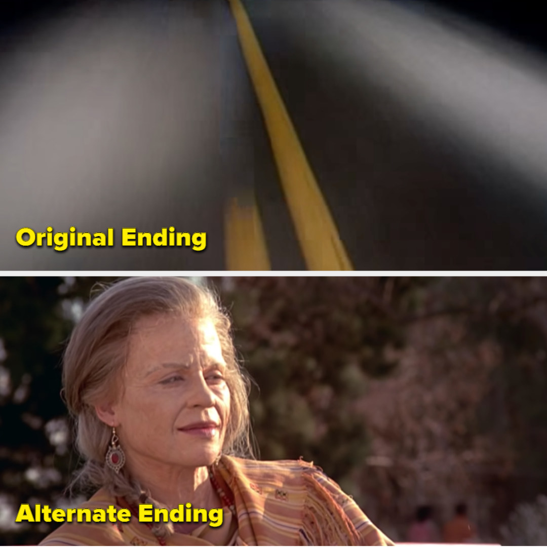 Original ending with Sarah Connor talking over a dark road, and alternate ending where we see her as an old woman with gray hair