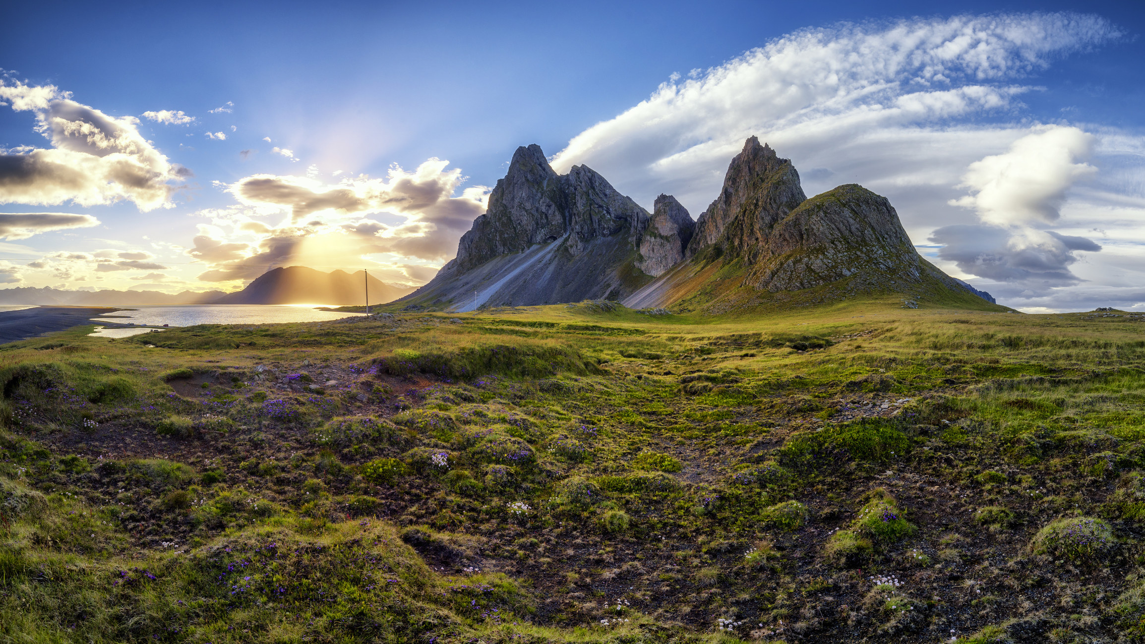 Panoramic view of Eystrahorn, Iceland along the Ring Road.