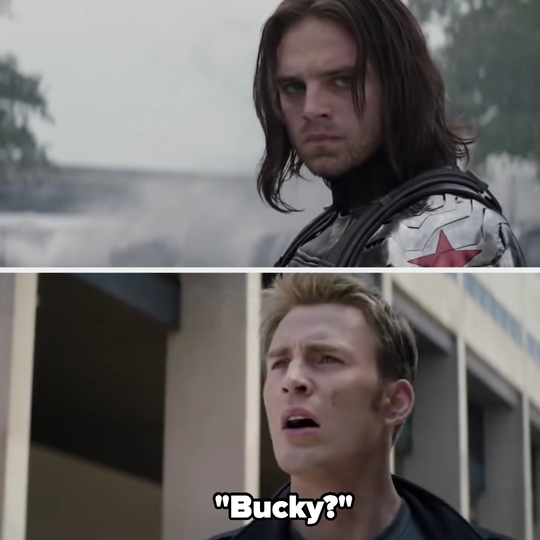 Bucky turns with his mask off and Steve says &quot;Bucky?&quot;