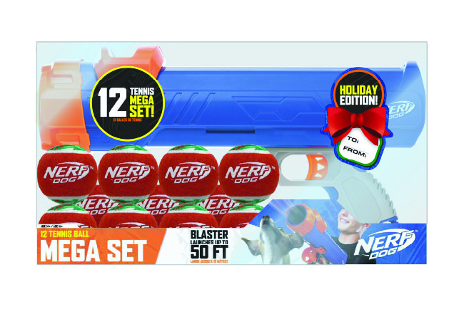 nurf gun packaging with 12 small tennis balls