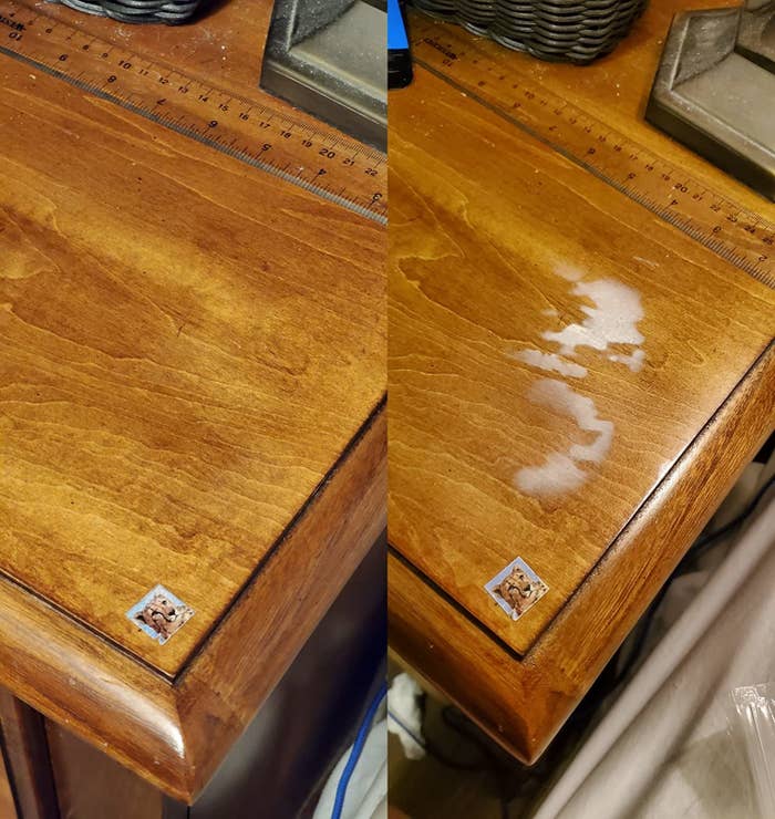 before and after reviewer images of a table with a huge watermark removed