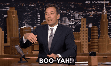 Jimmy Fallon doing a small excited dance and saying &quot;boo-yah&quot;