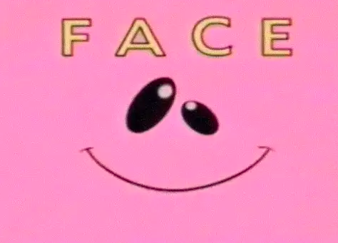 Pink face from Nickelodeon with the word &quot;Face&quot; over it