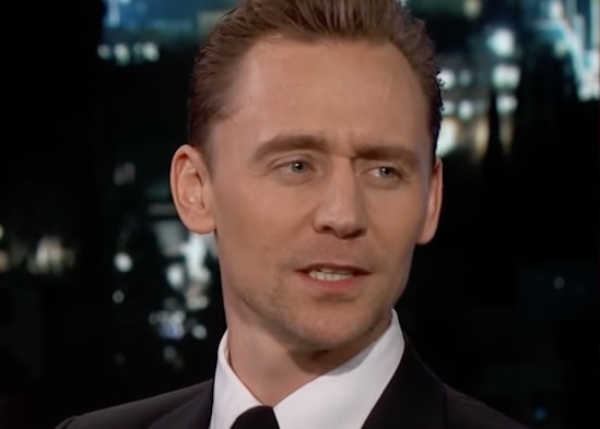 Tom Hiddleston being interviewed on "Jimmy Kimmel Live"