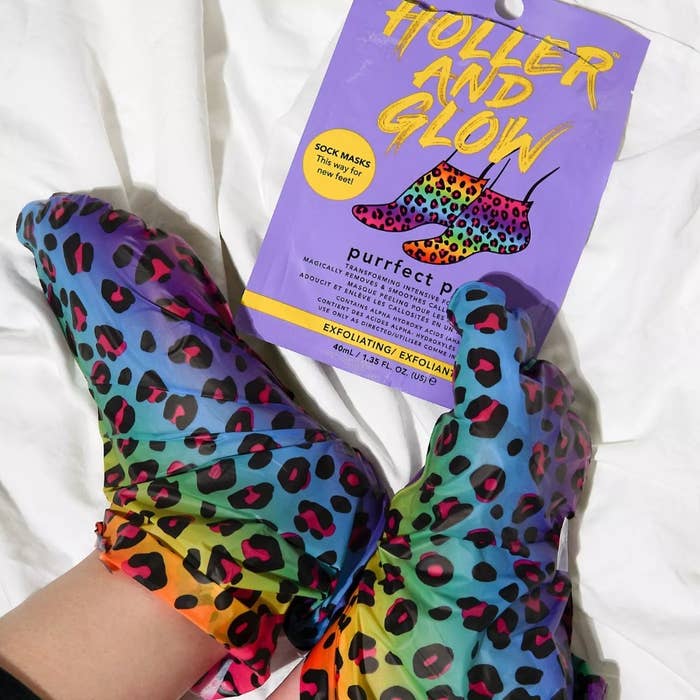 Model wearing the foot peel booties