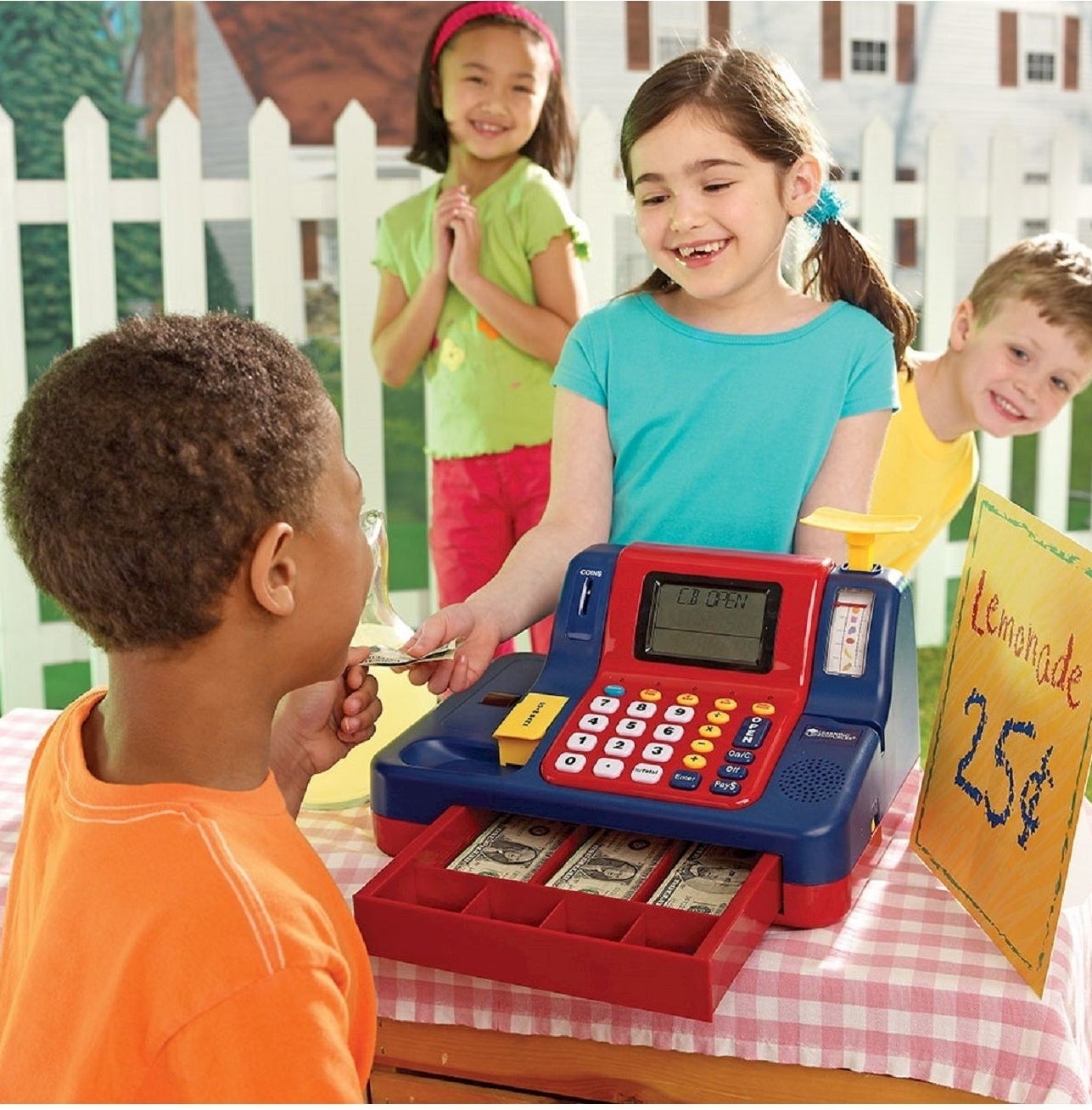 Kids playing with a cash register