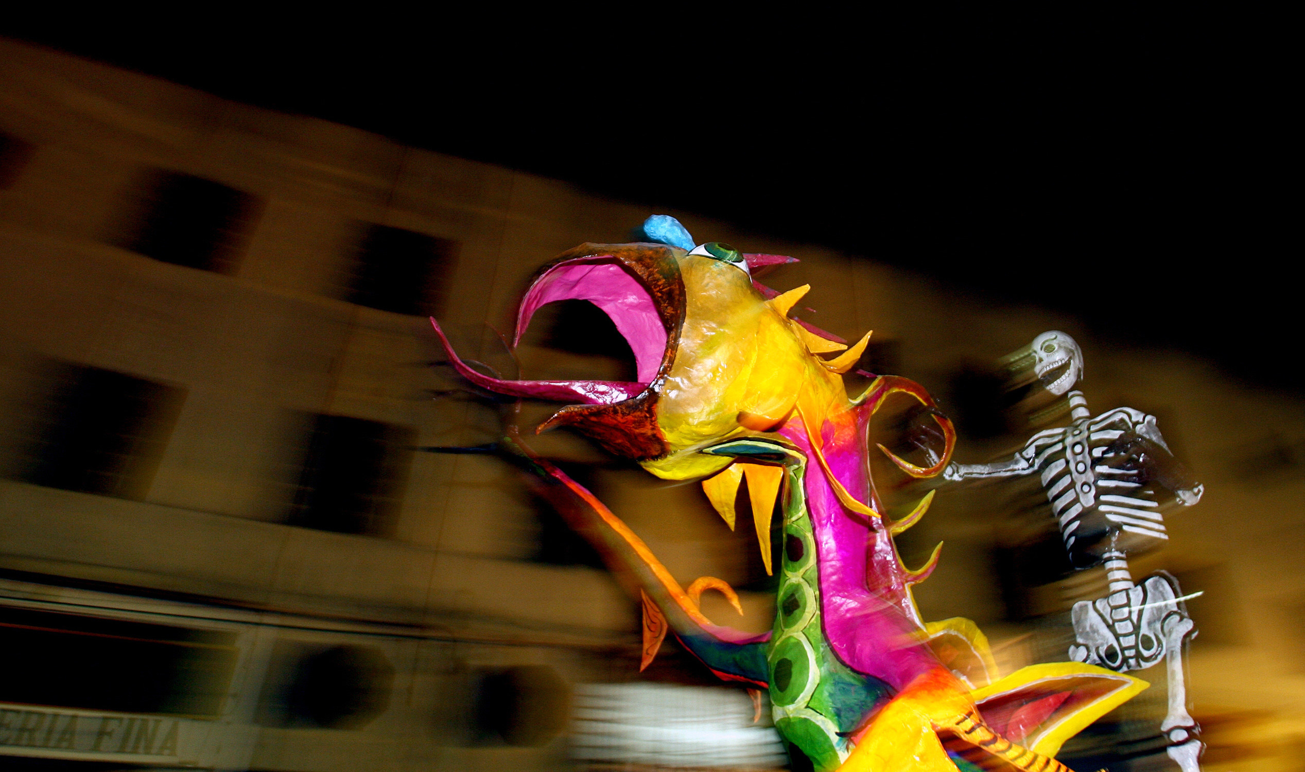 Brightly colored Mexican folk art sculpture of fantastical creature