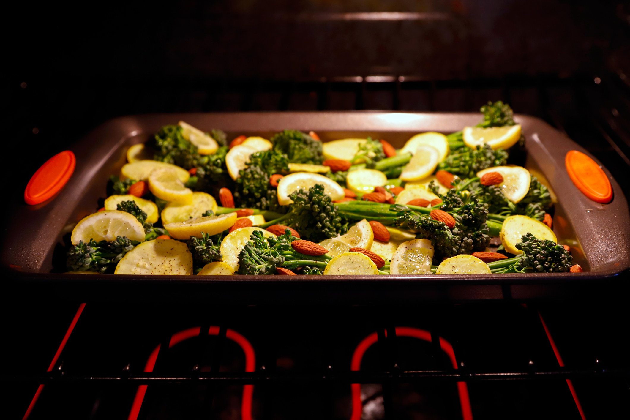 Roasting vegetables in the oven.