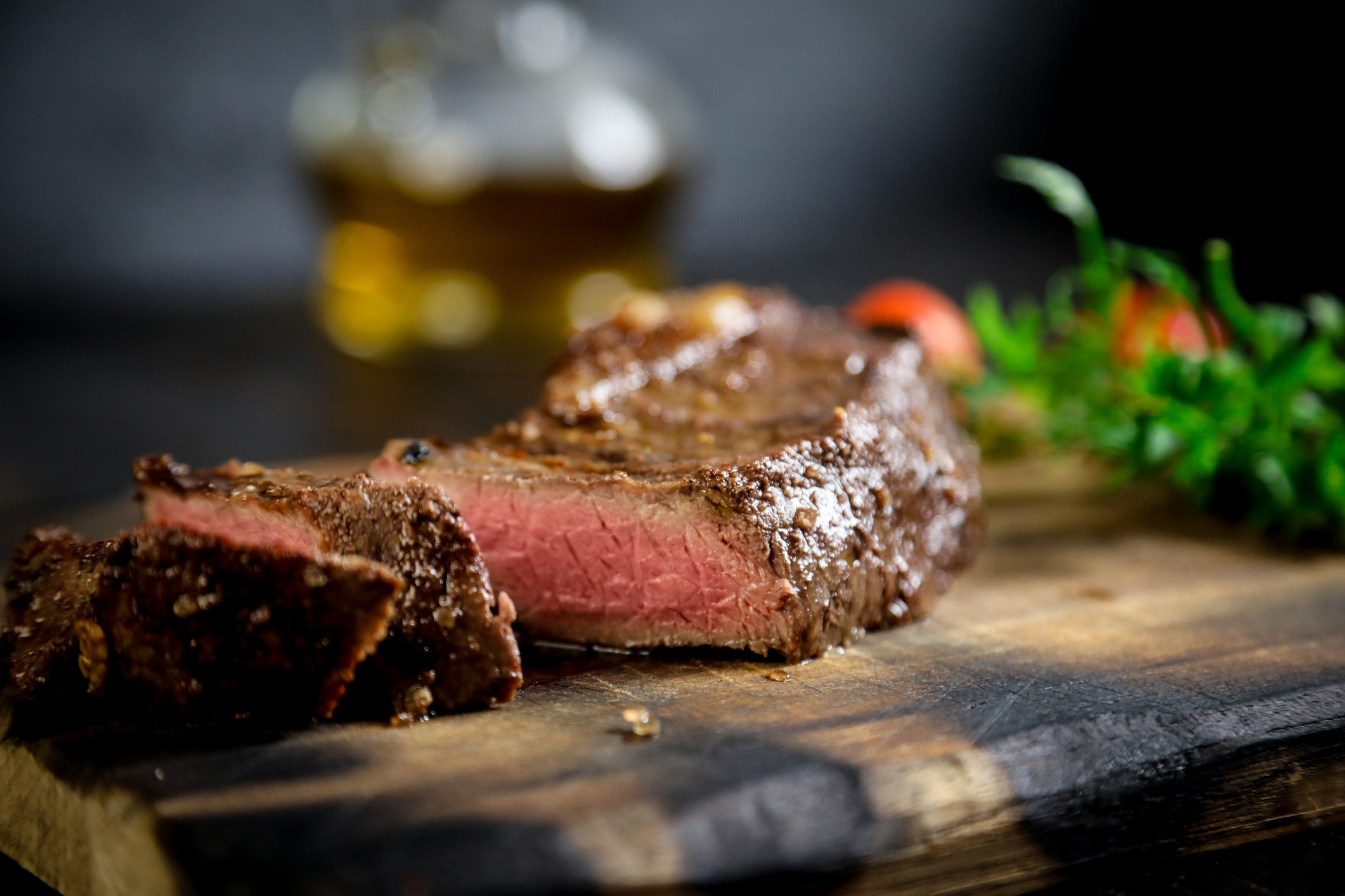 A perfectly cooked piece of steak.