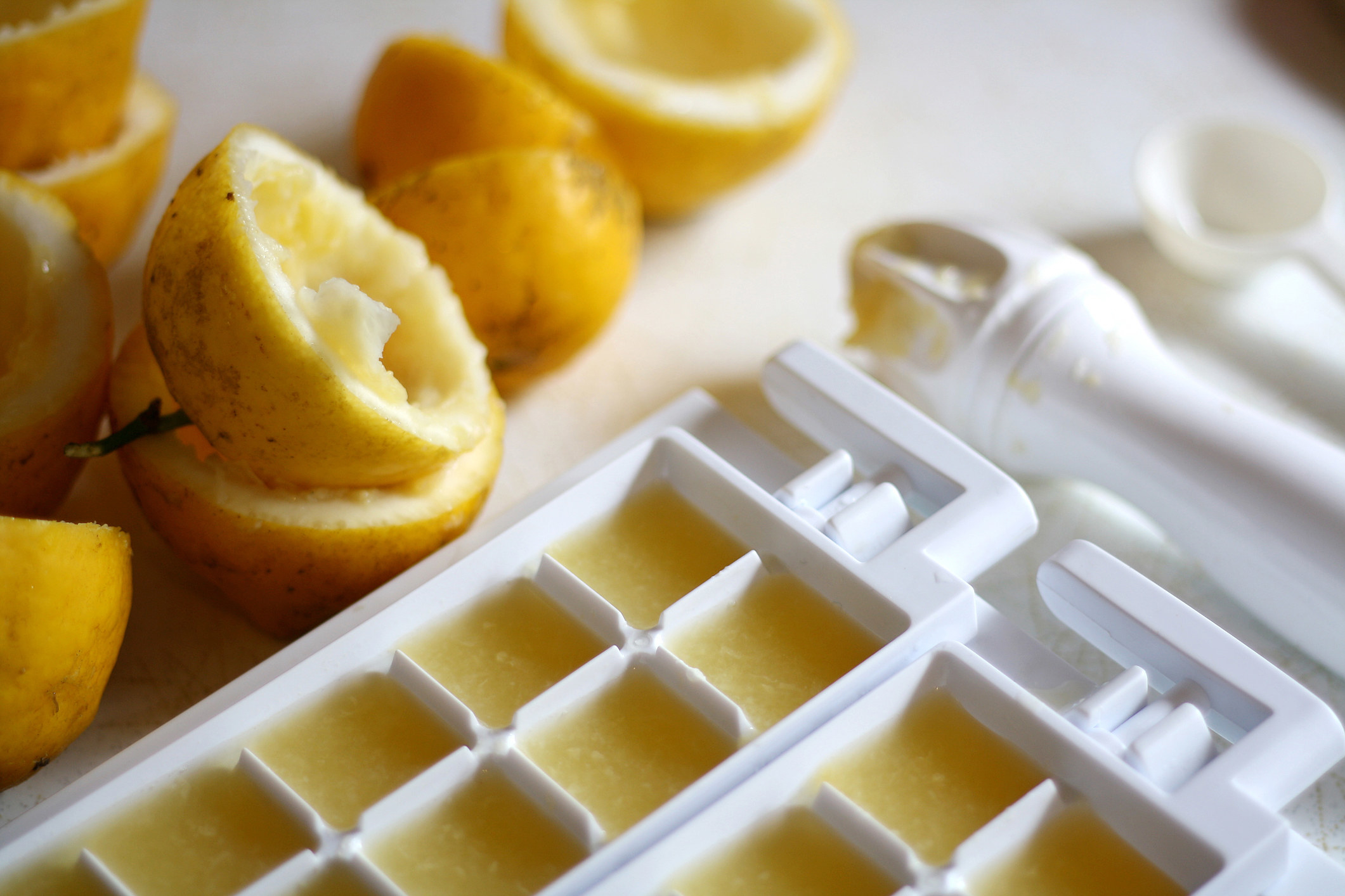 Lemon in ice cube trays.