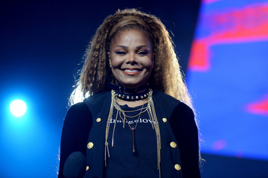 Janet Jackson smiling on stage during the MTV EMAs 2018