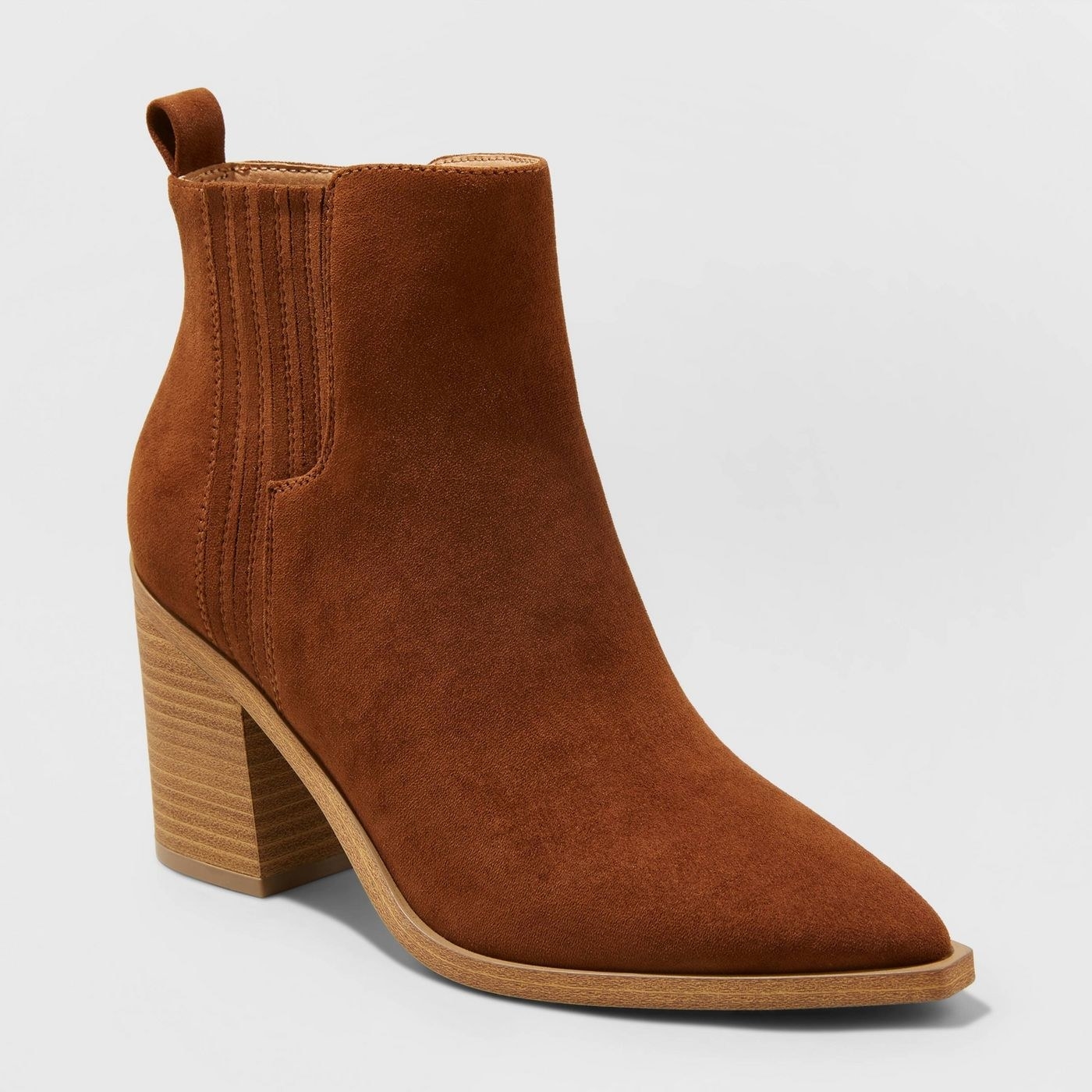 A brown heeled bootie