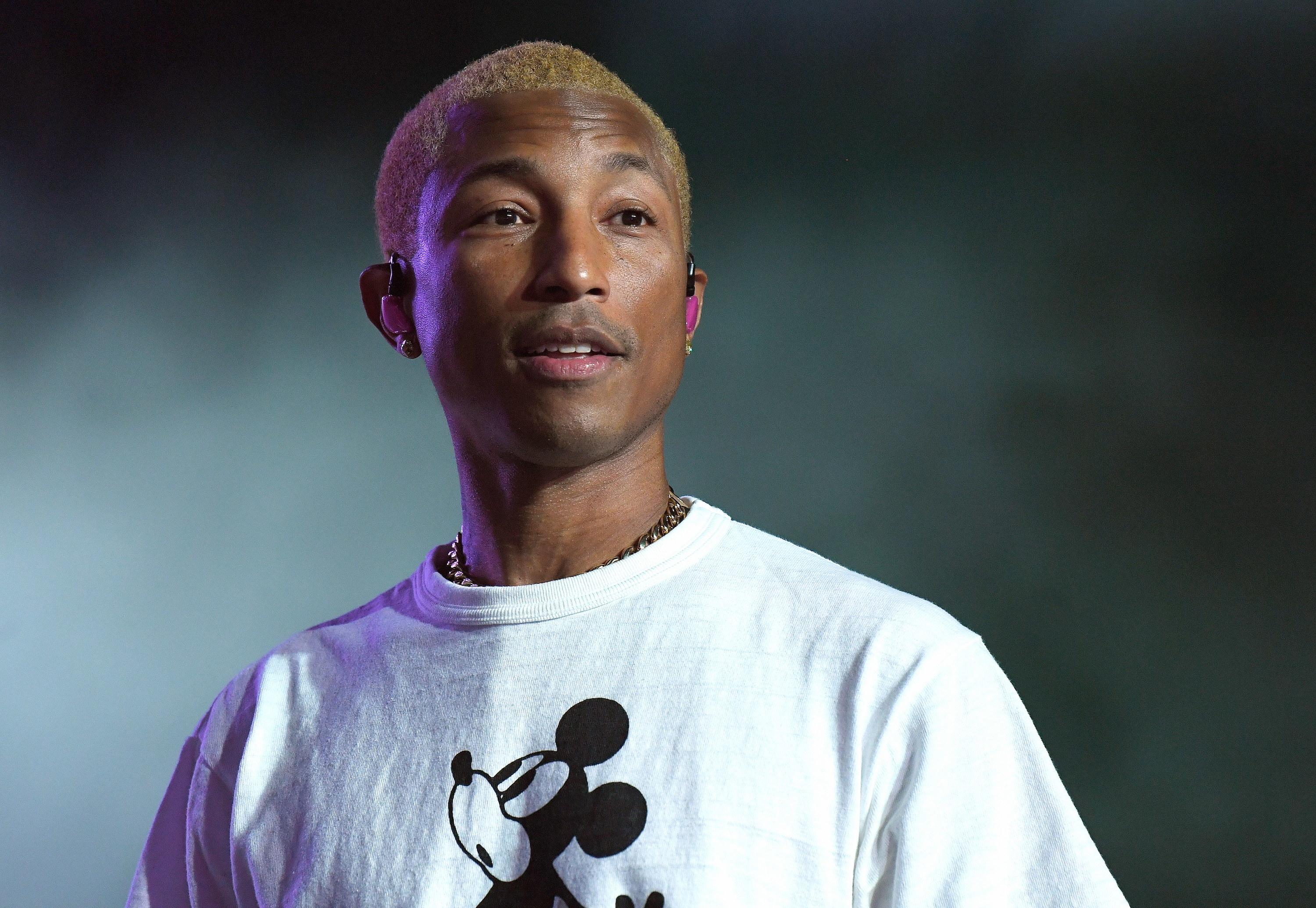 Pharrell in a Mickey Mouse T-shirt