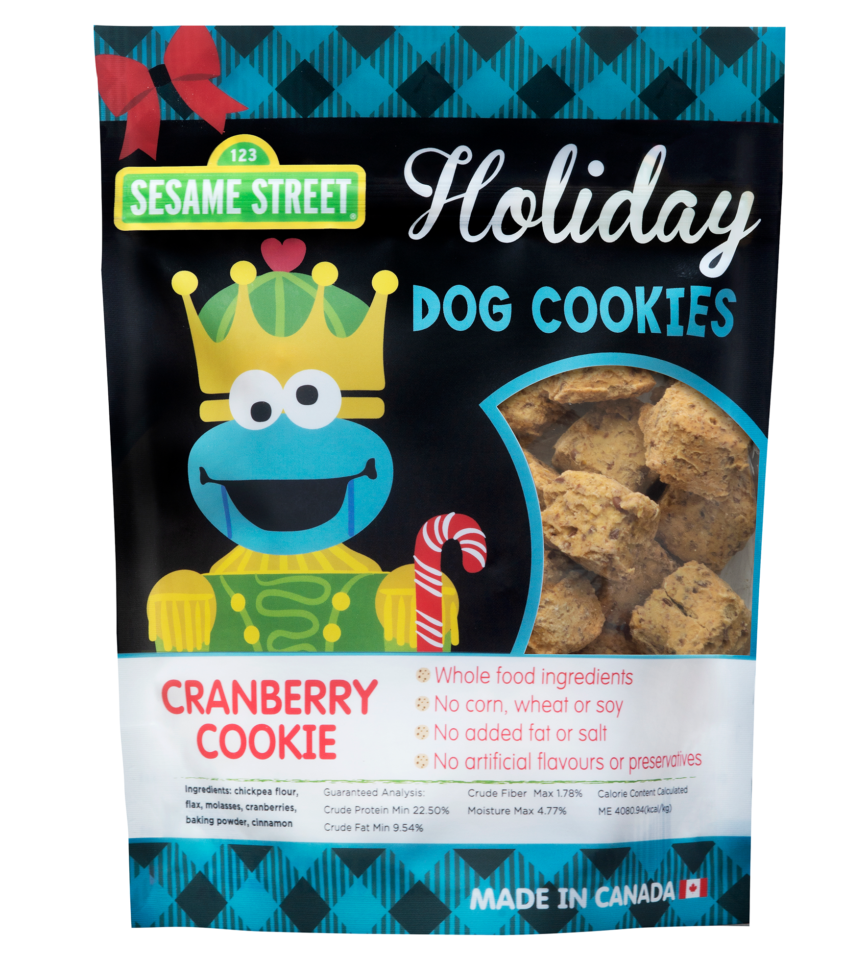 package of dog cookies with illustration of Cookie Monster dressed as a nutcracker