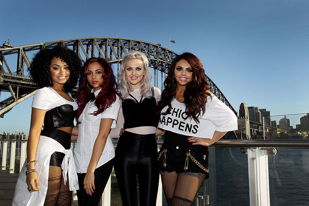 (L-R) Leigh-Anne Pinnock, Jade Thirlwall, Perrie Edwards and Jesy Nelson of &#x27;Little Mix&#x27; pose in front of a bridge