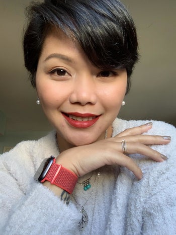 Reviewer wearing Super Stay 24 lipstick