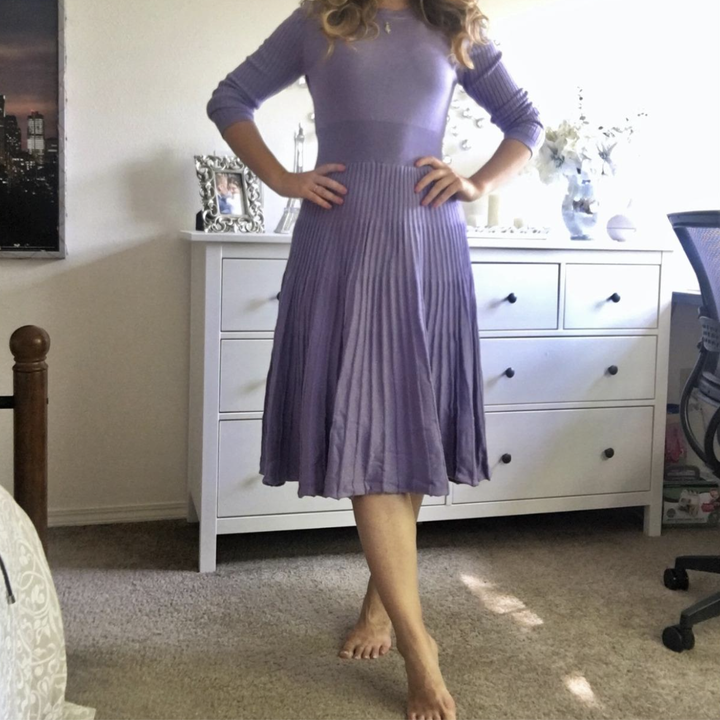 A customer review photo of the dress in purple