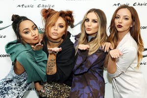 (L-R) Leigh-Anne Pinnock, Jesy Nelson, Perrie Edwards and Jade Thirlwall of Little Mix visit Music Choice
