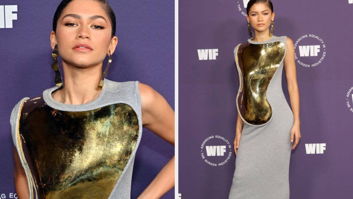 Zendaya Red Carpet Gold Breastplate Dress