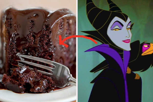 chocolate cake on the left and maleficent on the right